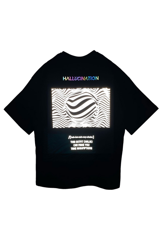 OVERSIZE BLACK T-SHIRT 'HALLUCINATION' REFLECTIVE