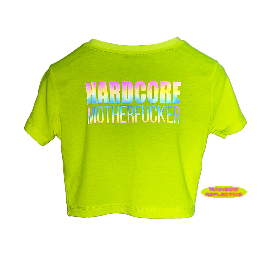 Reflektör baskılı Neon Sarı crop tişört -  reflective print Neon Yellow crop top