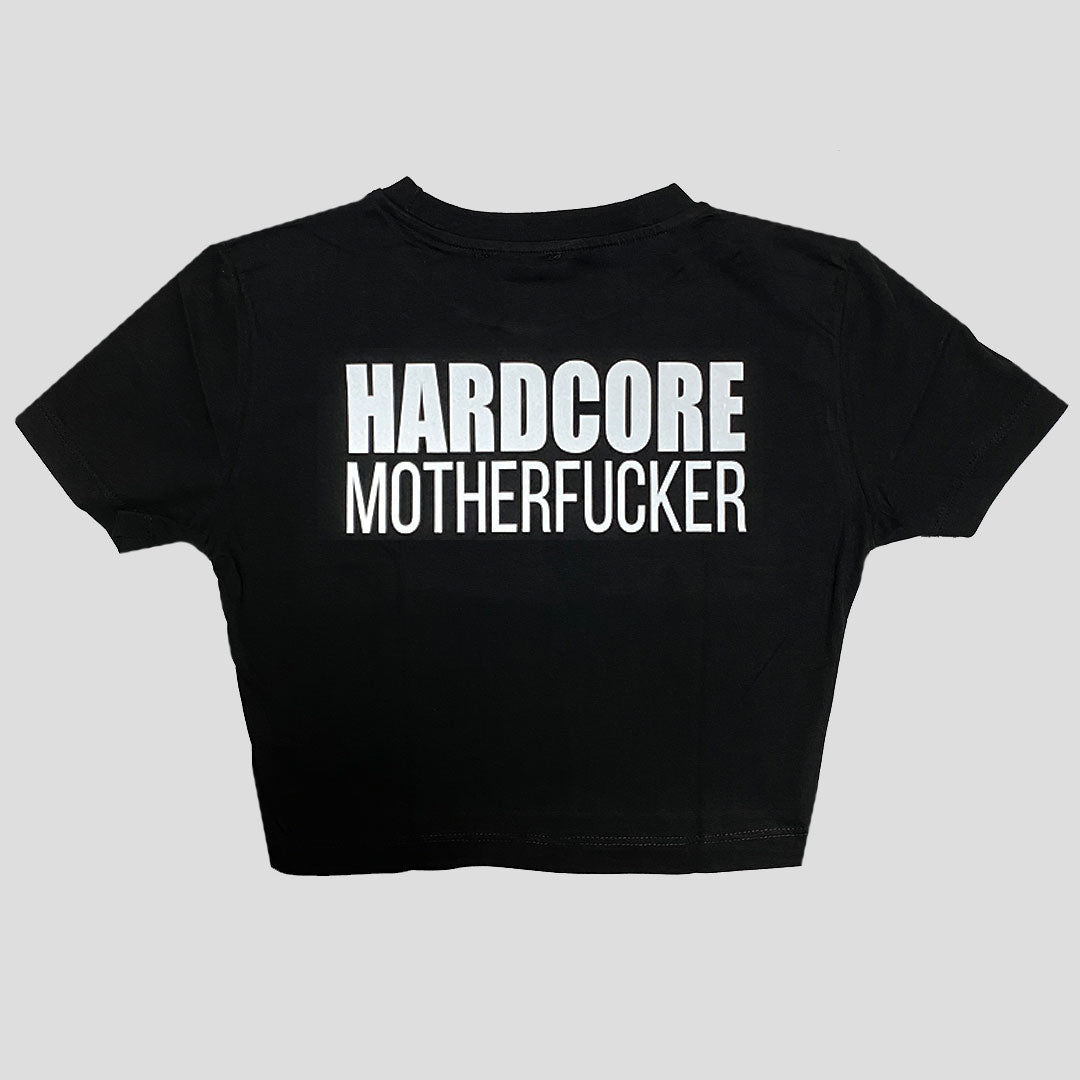 Siyah Crop Tişört 'HARDCORE MOTHERFUCKER' - Reflective Black Crop T-shirt