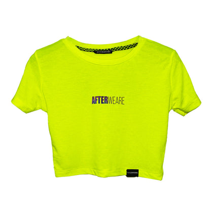 Reflektör baskılı Neon Sarı crop tişört -  reflective print Neon Yellow crop top