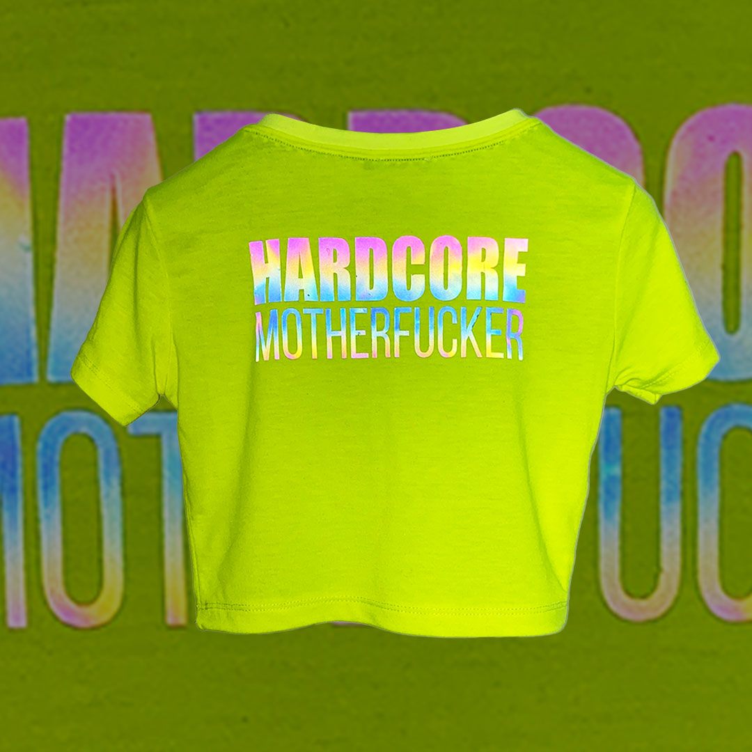 Reflektör baskılı Neon Sarı crop tişört -  reflective print Neon Yellow crop top