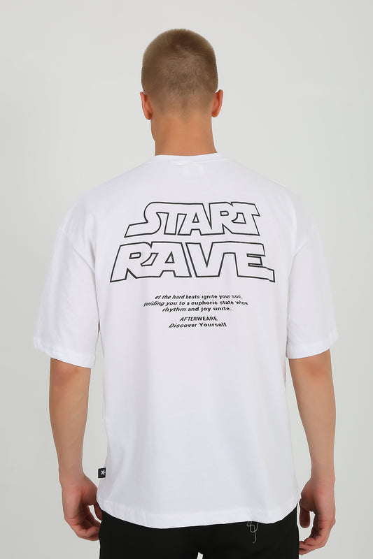 Beyaz Oversize Tişört - Start Rave | Reflective White Oversize T-shirt