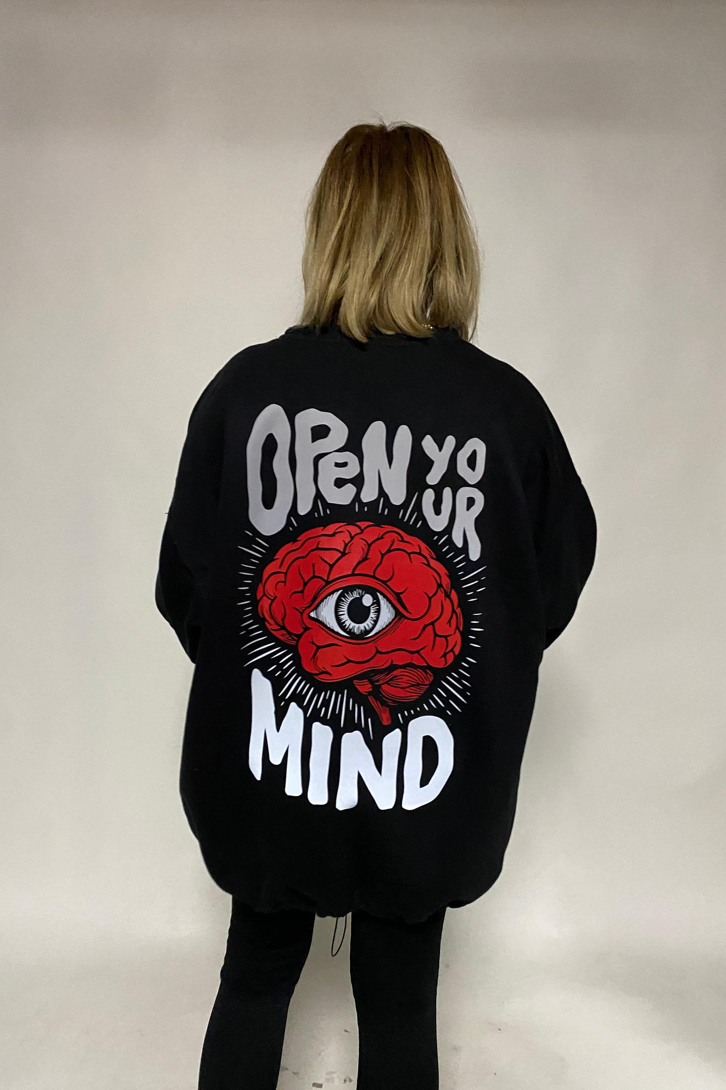 Unisex Siyah Oversize Sweatshirt 'open your mind'
