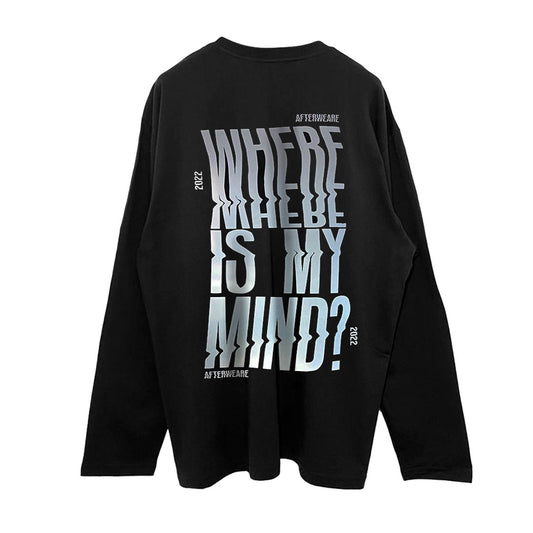 Relaxed Fit Siyah Uzun Kollu Tişört 'WHERE IS MY MIND' REFLECTIVE