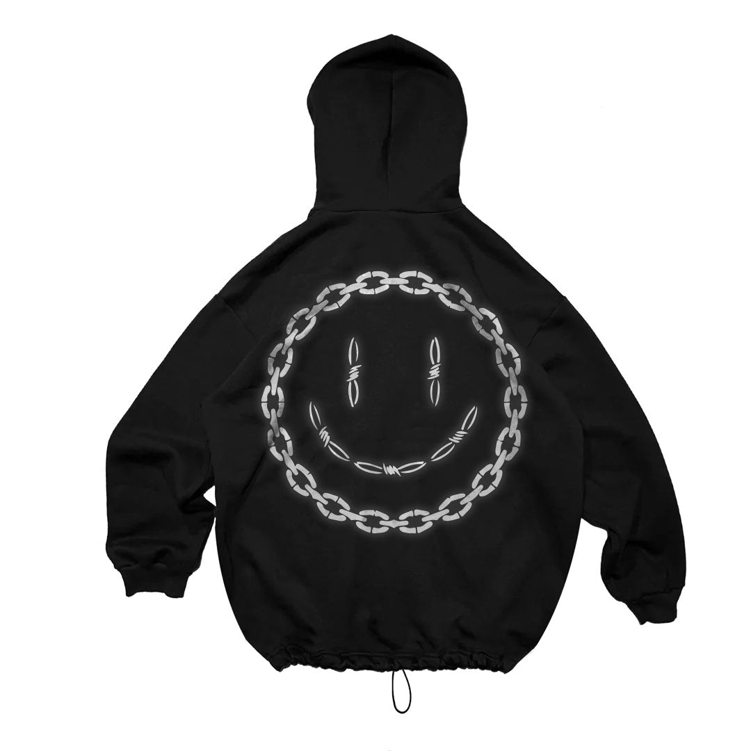 BLACK OVERSIZE HOODIE 'ACID CHAIN' REFLECTIVE