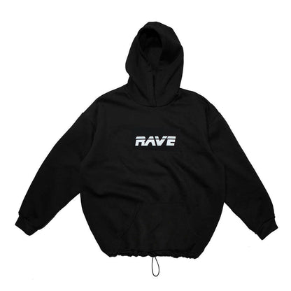 BLACK OVERSIZE HOODIE 'RAVE' REFLECTIVE.