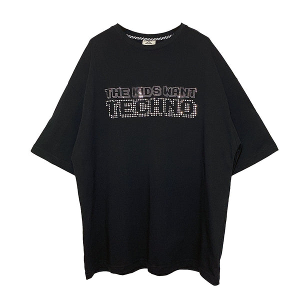 BLACK OVERSIZE T-SHIRT 'THE KIDS WANT TECHNO' CRYSTAL LIMITED