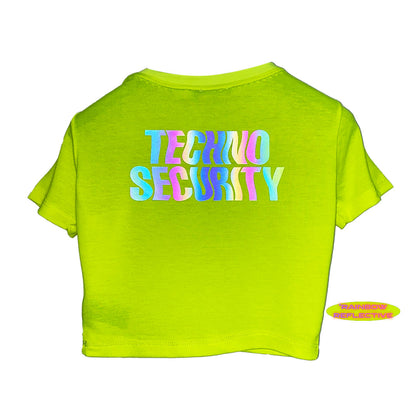 Reflektör baskılı Neon Sarı crop tişört -  reflective print Neon Yellow crop top