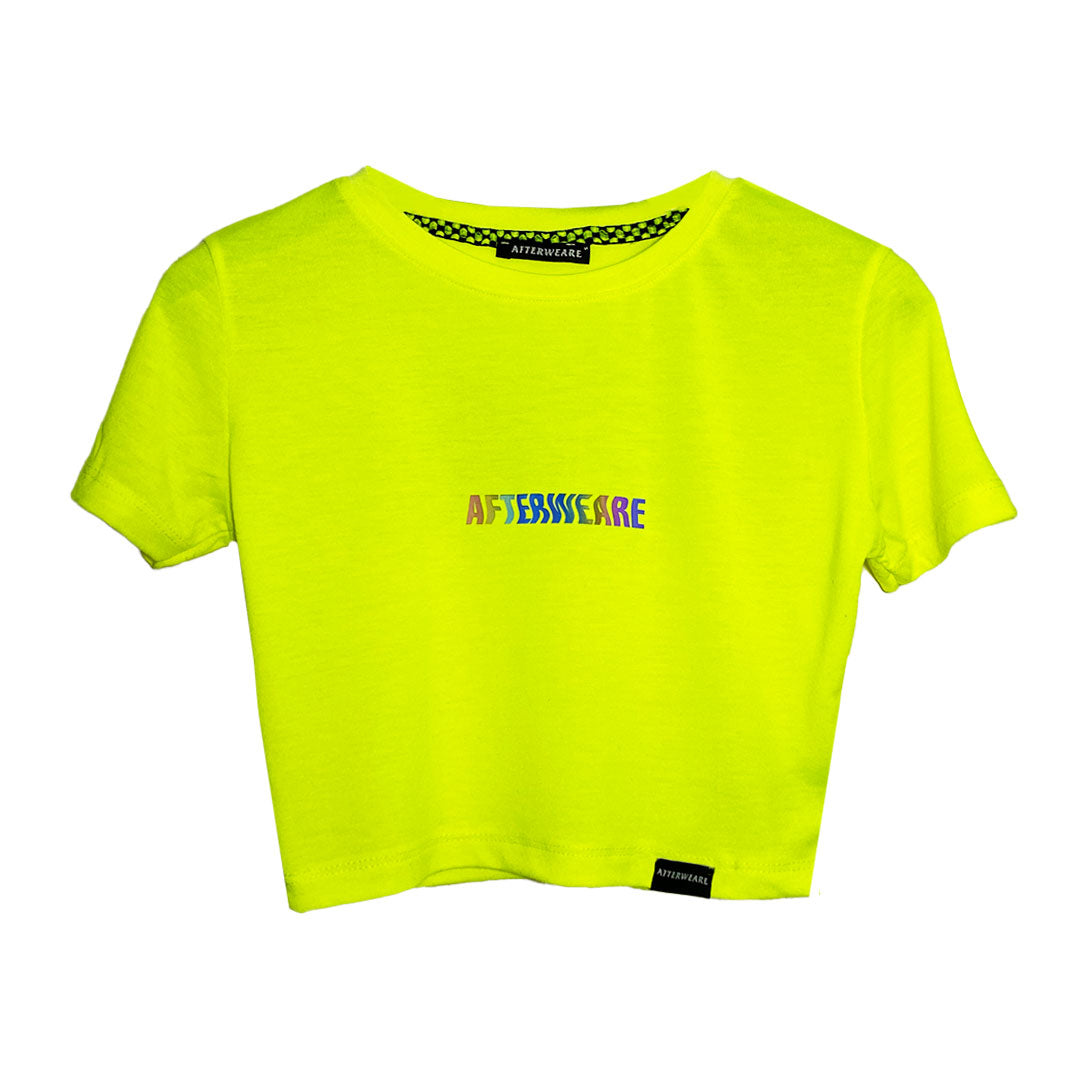 Reflektör baskılı Neon Sarı crop tişört -  reflective print Neon Yellow crop top