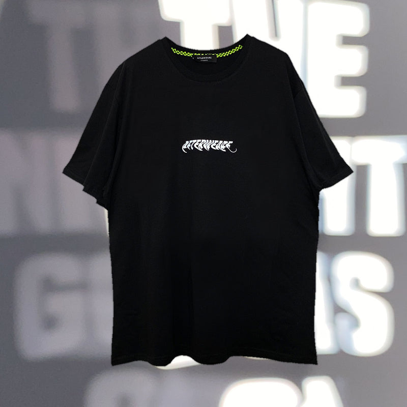 OVER-REGULAR FIT BLACK T-SHIRT 'THE NIGHT GOES ON' REFLECTIVE