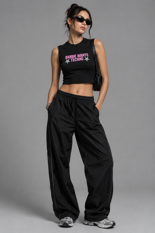 Siyah Crop Top Üst | Barbie Wants Techno