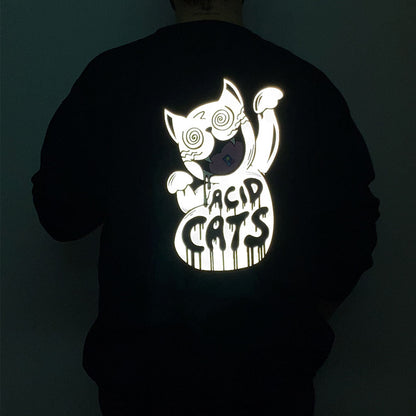 OVERSIZE BLACK SWEATSHIRT 'ACID CATS' REFLECTIVE