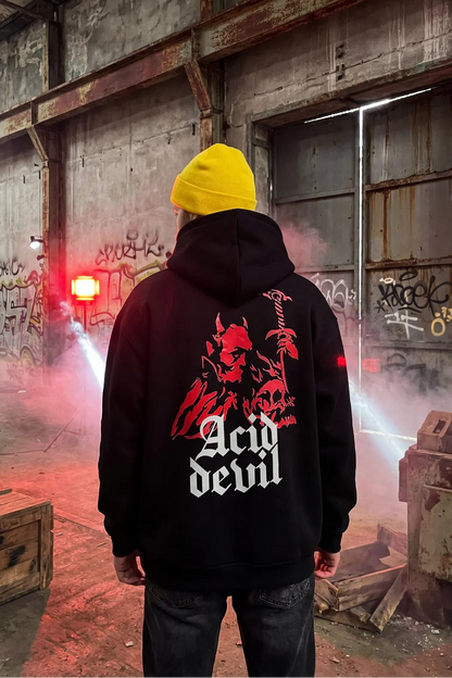 Siyah Kapüşonlu Sweatshirt 'ACID DEVIL'