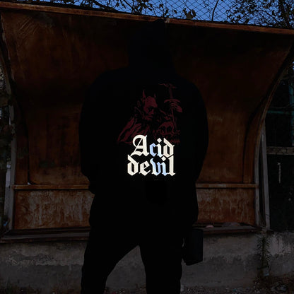 OVERSIZE BLACK SWEATSHIRT 'ACID DEVIL' REFLECTIVE.