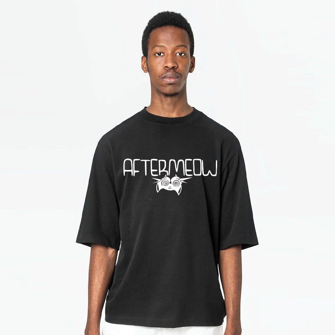 OVERSIZE BLACK T-SHIRT 'AFTERMEOW'