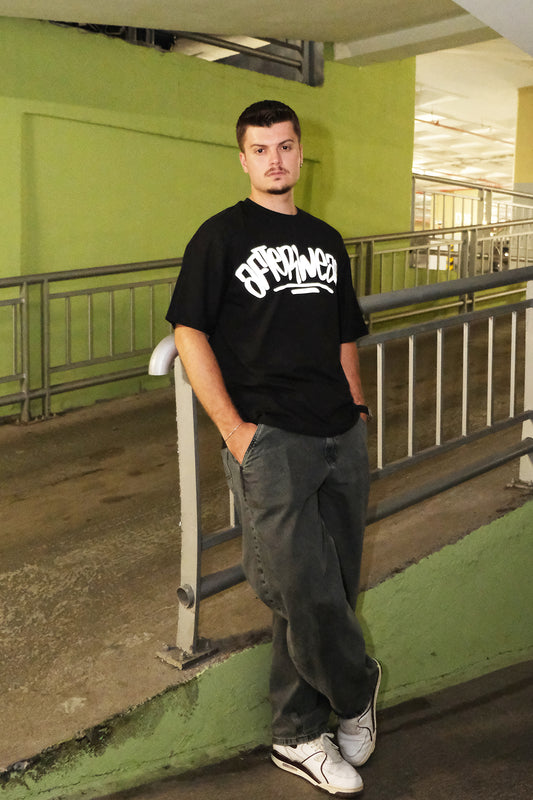 Oversized Black T-shirt 'Tag Afterweare By SNACK' Oversized Siyah Tişört Speak Front