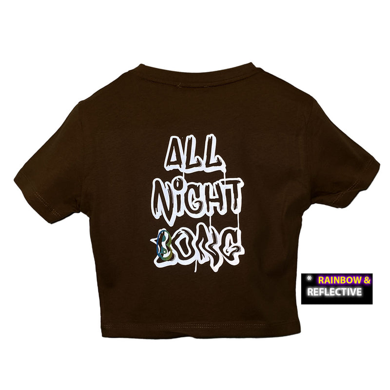 BROWN CROP T-SHIRT 'ALL NIGHT BLONG' RAINBOW REFLECTIVE LIMITED