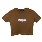 BROWN CROP T-SHIRT 'ALL NIGHT BLONG' RAINBOW REFLECTIVE LIMITED