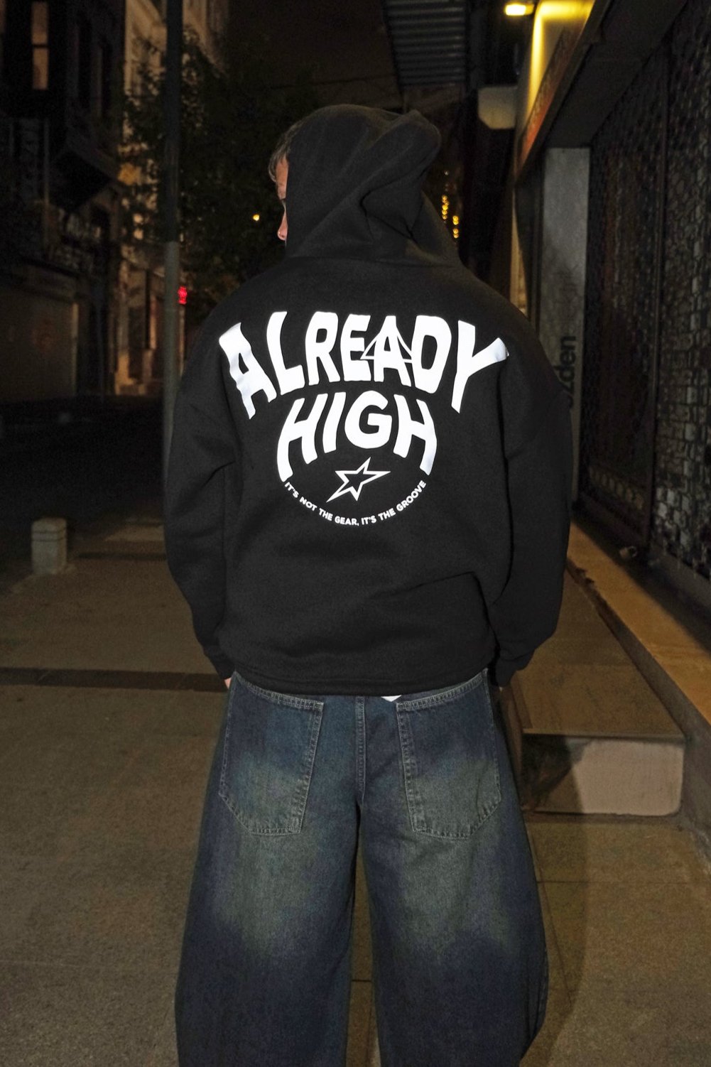 Siyah Kapüşonlu Sweatshirt  'ALREADY HIGH' Reflective Black Oversize Hoodie