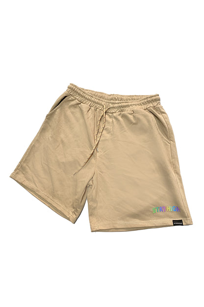 Reflektör baskılı kum rengi erkek şort - reflective print sand man short