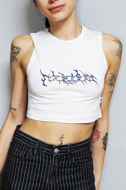 beyaz crop tisort tribal kemik Afterweare baskili - reflective white crop top, techno, party, festival clothing