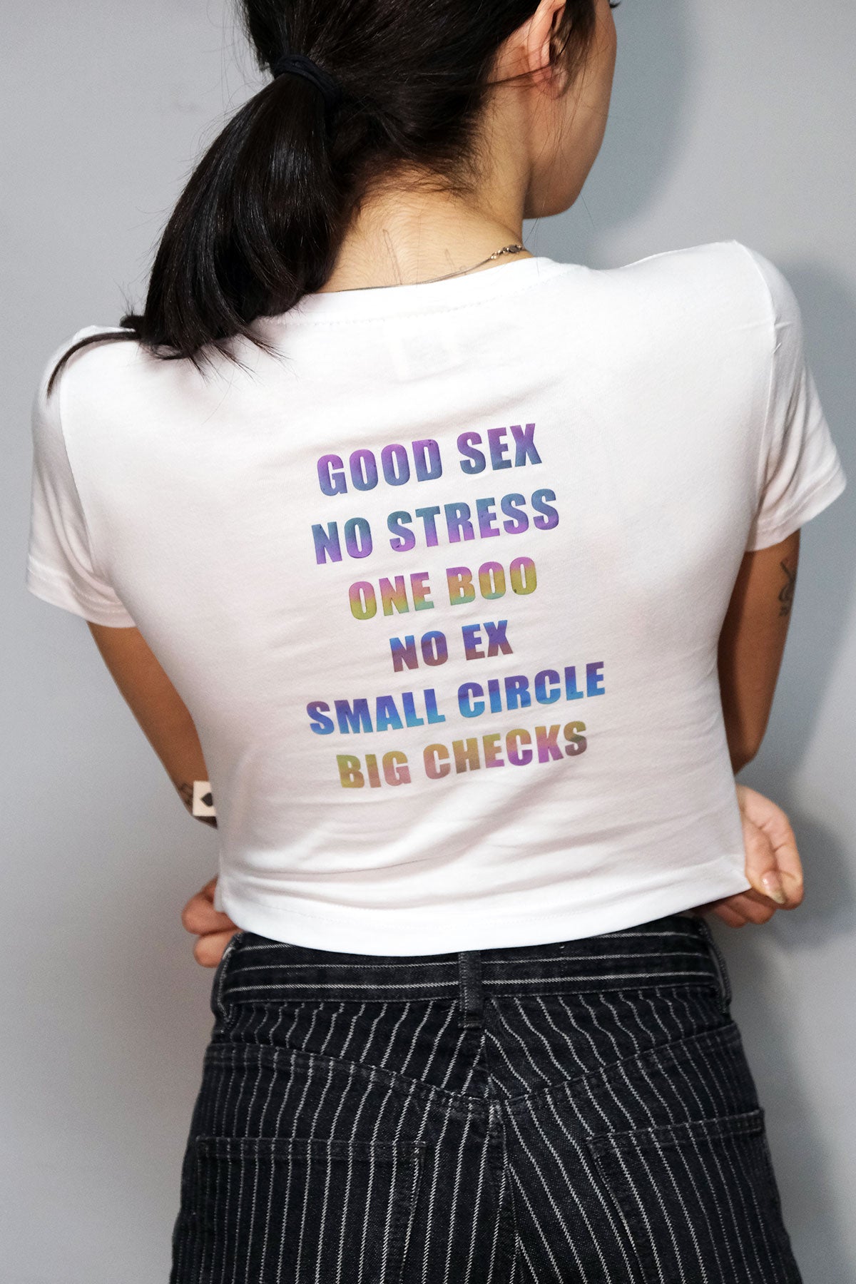 Beyaz Crop Tişört - GOOD SEX NO STRESS | White Crop T-shirt.