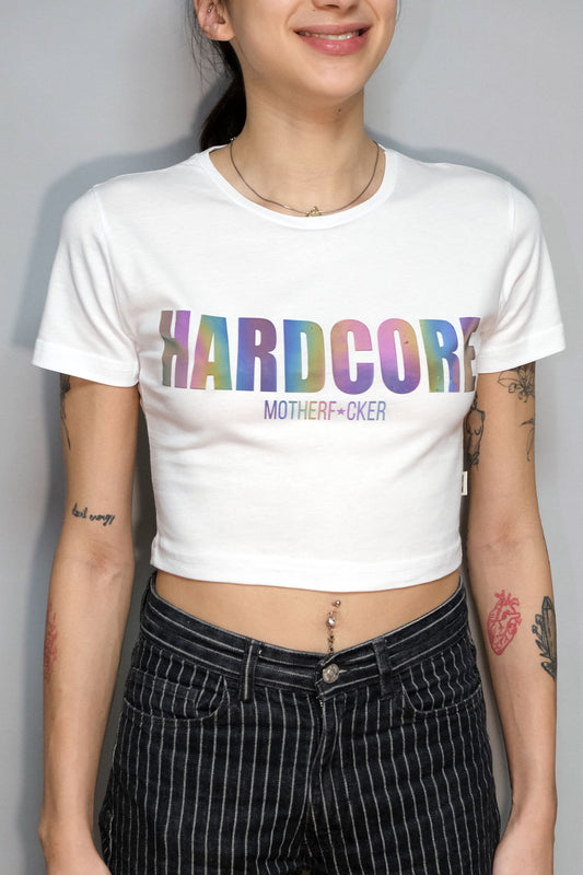 Beyaz Crop Tişört - HARDCORE MOTHERF*CKER | White Crop T-shirt.