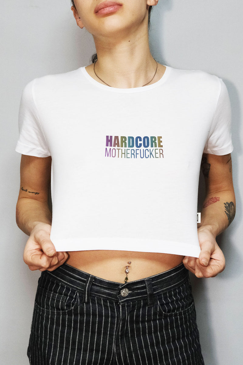 Beyaz Crop Tişört - HARDCORE MOTHERFUCKER | White Crop T-shirt