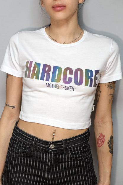 Beyaz Crop Tişört - HARDCORE MOTHERF*CKER | White Crop T-shirt