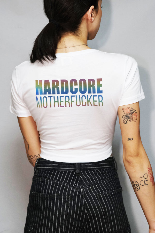 WEISSES CROP-T-SHIRT „HARDCORE MOTHERFUCKER“