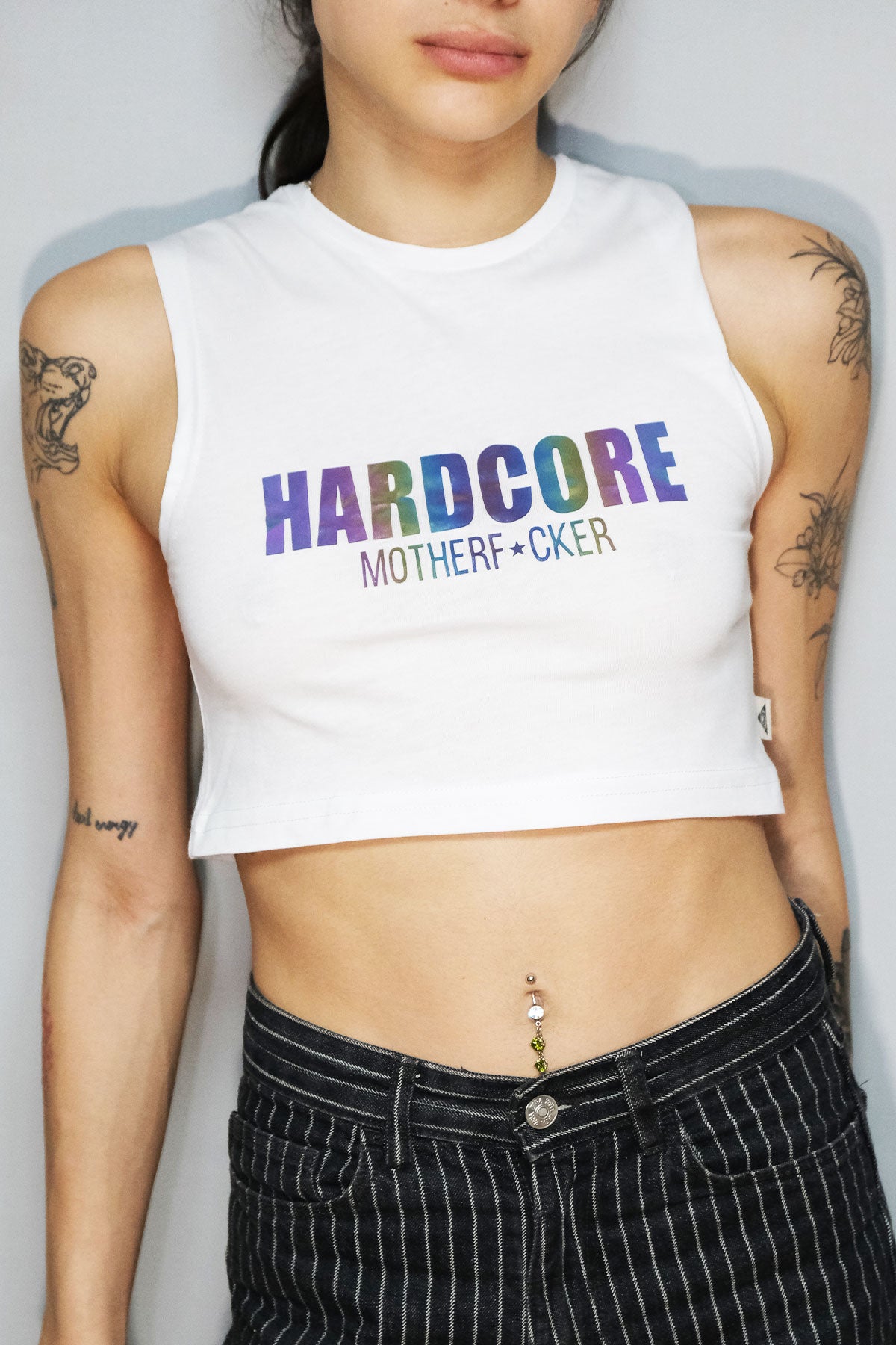 Beyaz Crop Top Üst | Hardcore - White Crop Top Reflective.