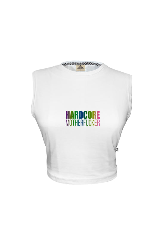 beyaz kadın crop top üst hardcore baskılı