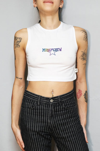 Beyaz Crop Top Üst | Munchcrew - White Crop Top Reflective.