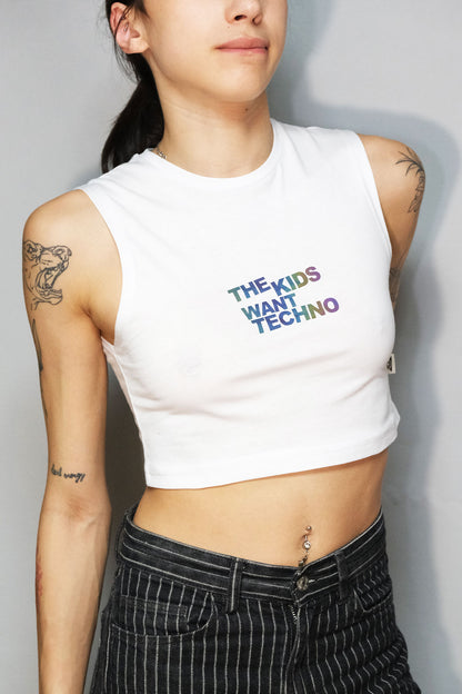 Beyaz Crop Top Üst | The Kids Want Techno - White Crop Top Reflective.