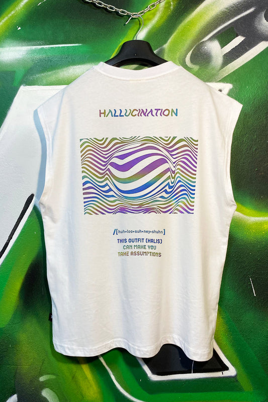 Beyaz Kolsuz Atlet Üst - Hallucination | Reflective Sleeveless Top.