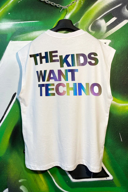 Beyaz Kolsuz Atlet Üst - The Kids Want Techno | Reflective Sleeveless Top.