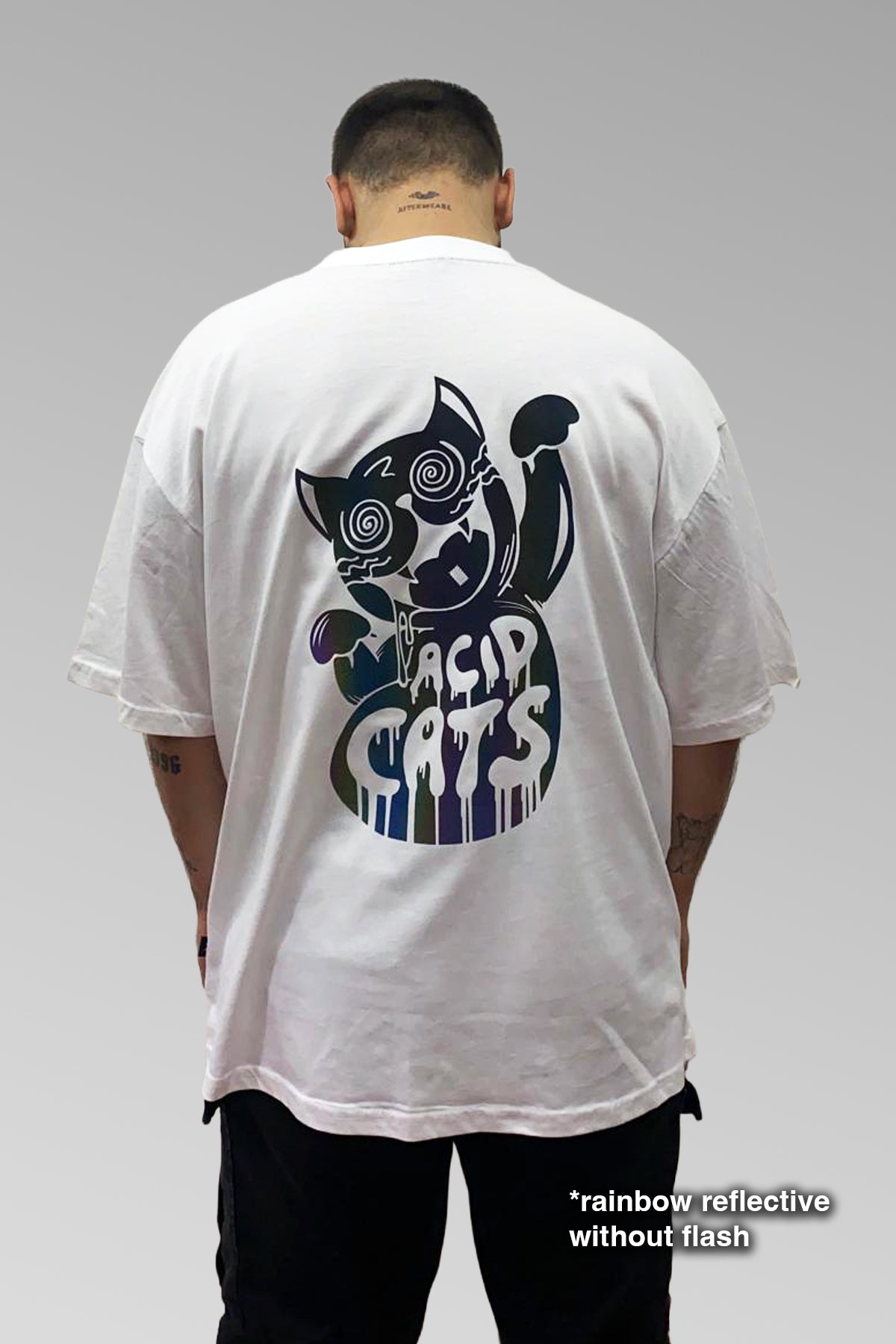 Oversize Beyaz Tişört 'ACID CATS'
