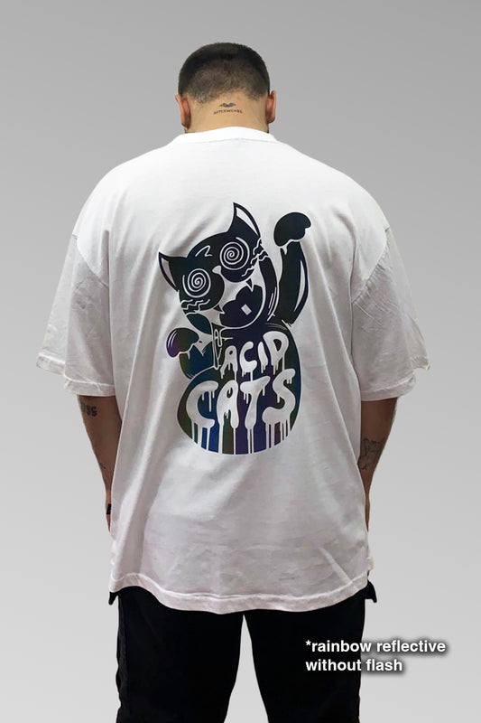 Oversize Beyaz Tişört 'ACID CATS'