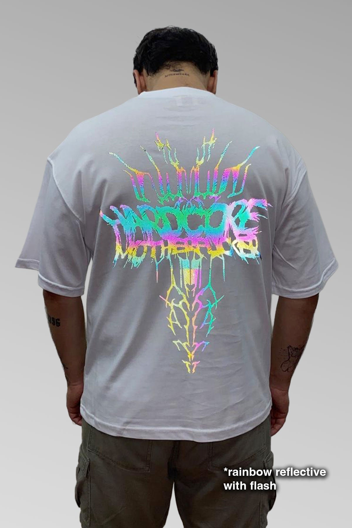 Beyaz Oversize Tişört 'HARDCORE MOTHERFUCKER TRIBAL'