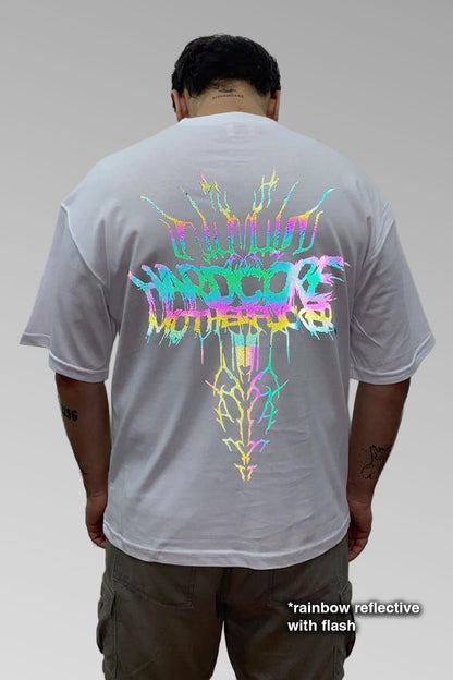 Beyaz Oversize Tişört 'HARDCORE MOTHERFUCKER TRIBAL'