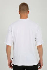 Reflektör baskılı beyaz oversize tişört - hell or heaven reflective print white oversize t-shirt