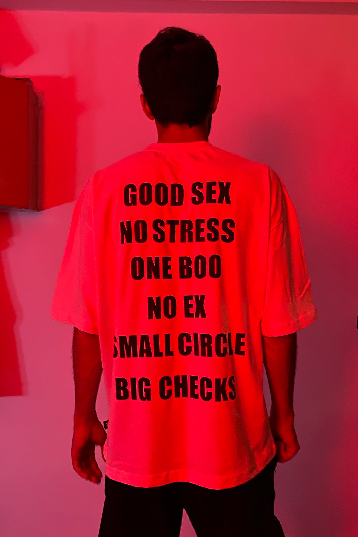 Beyaz Oversize Tişört - Good Sex No Stress | Reflective White Oversize T-shirt.