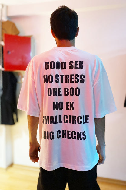 Beyaz Oversize Tişört - Good Sex No Stress | Reflective White Oversize T-shirt.