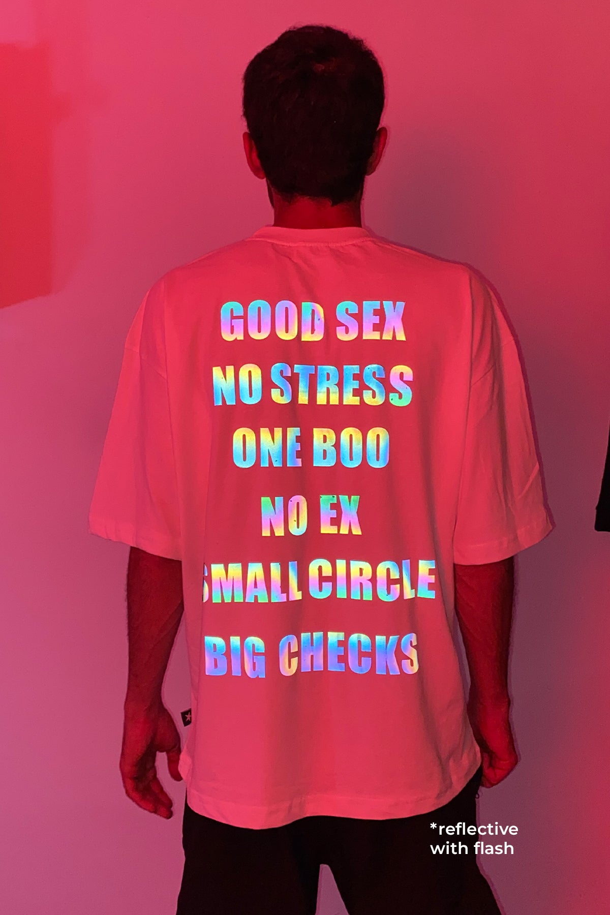 Beyaz Oversize Tişört - Good Sex No Stress | Reflective White Oversize T-shirt.