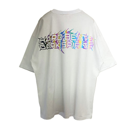 WHITE OVERSIZE T-SHIRT 'HARD BEATS DARK SPIRITS' RAINBOW REFLECTIVE