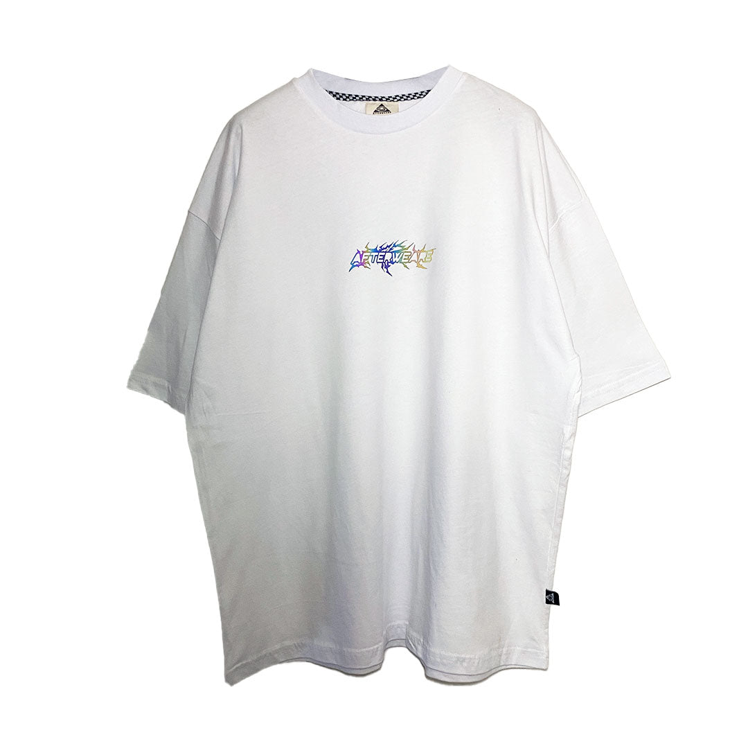 WHITE OVERSIZE T-SHIRT 'HARD BEATS DARK SPIRITS' RAINBOW REFLECTIVE