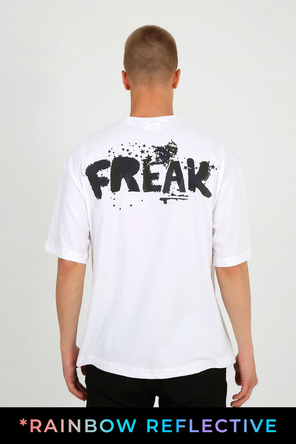 White Oversized T-Shirt with freak text Print