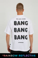 White Oversized T-Shirt with bang bang bang Print