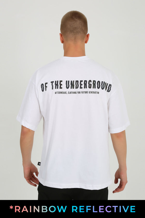 White Oversized T-Shirt with Reflective underground Print