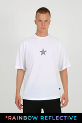 White Oversized T-Shirt with Reflective Star Print